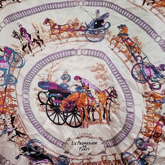 Vintage Equestrian Silk Scarf. Pink and Cream. EUC - Picture 2 of 8